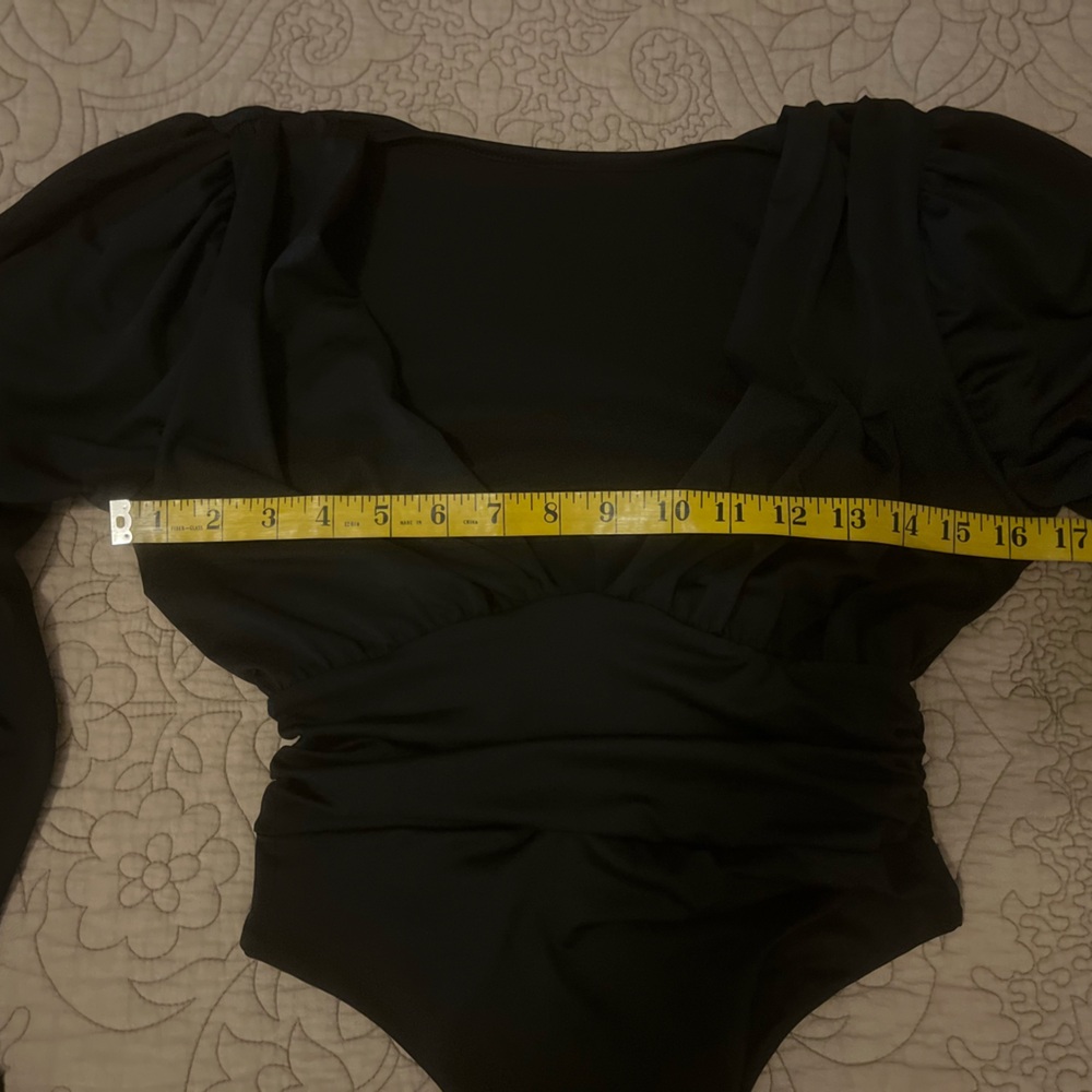 Women's Black Deep V Long Sleeve Bodysuit - Picture 7 of 11